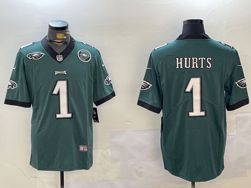 Men Philadelphia Eagles #1 Hurts Green Second generation 2024 Nike Limited NFL Jersey style 4